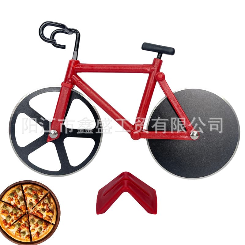 Bicycle pizza cutter Bicycle stainless steel double-wheel knife Creative pizza roller cutter Double-wheel pie maker