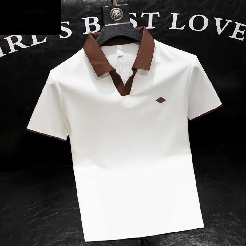 Men's British Style Luxury Contrast Collar Polo Shirt with Letter Embroidery, Simple and Casual Summer Top