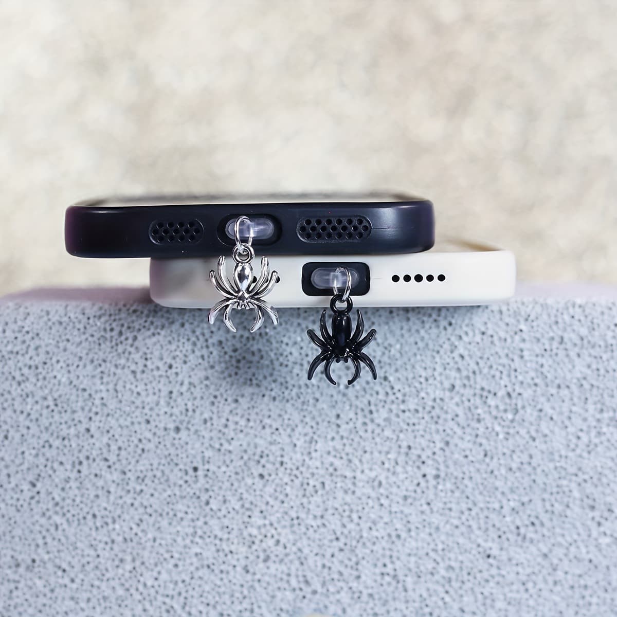 Little Spider Black and Antique Silver Dust Plug for Phone Accessories and Decoration, Compatible with Type-C Port