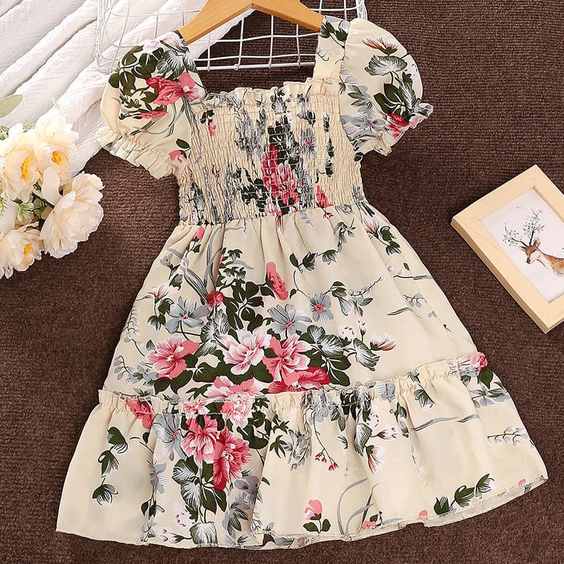 European and American children's dresses foreign trade children's clothing 2025 summer new children's princess style printed short-sleeved skirt wholesale