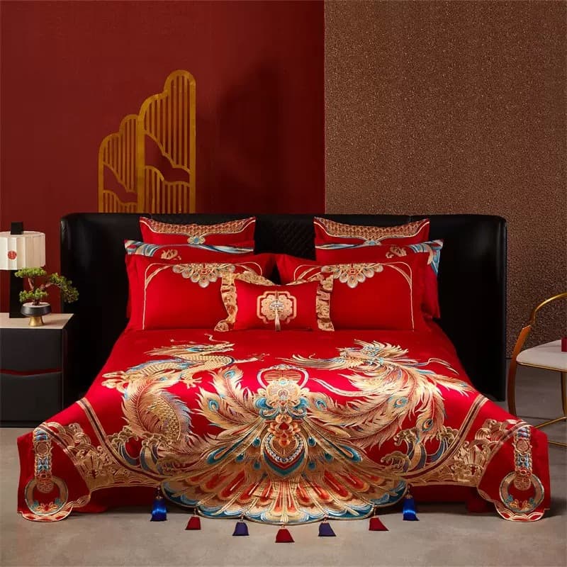 Nantong Home Textiles Wholesale Wedding 160 Count Long Staple Cotton Embroidered Wedding Four-piece Set Cotton Satin Embroidery Multi-piece Set