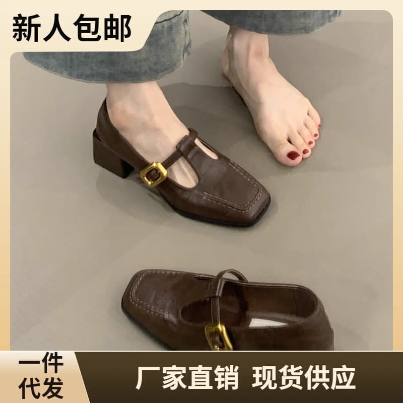 In Stock~Retro Square-Toe Elegant High Heel Mary Jane Shoes, Shallow Mouth One-Strap Buckle Chunky Heel Commuter Heels for Women