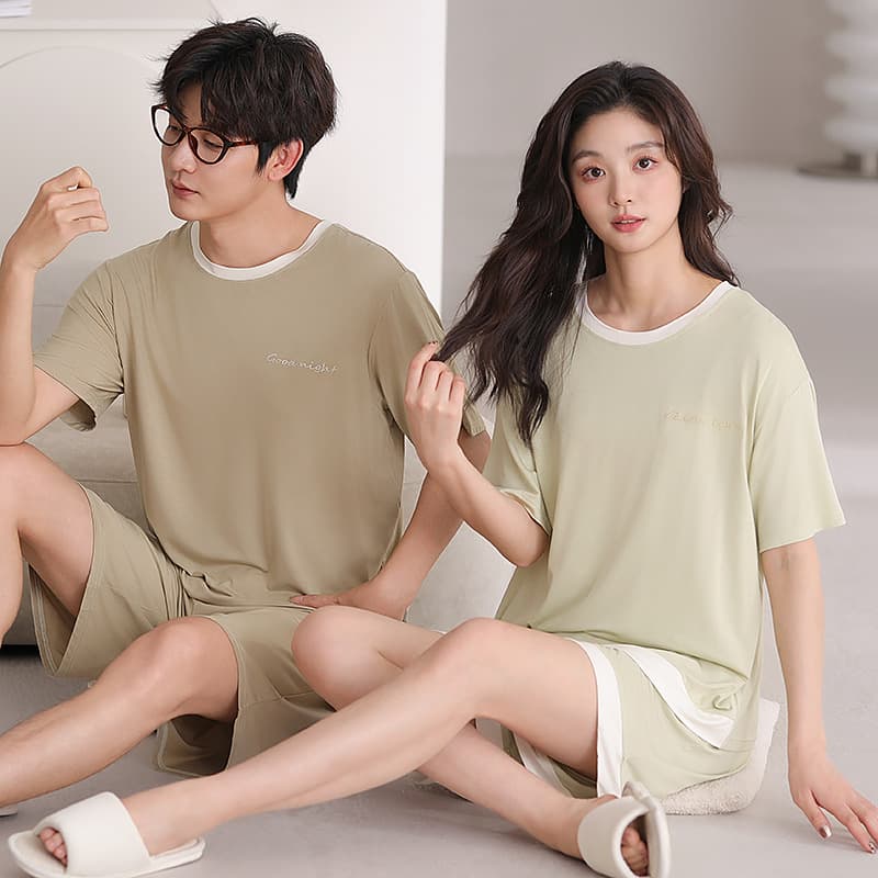Modal Cotton Couple Pajamas Summer Short Sleeve Thin 2025 New Casual Round Neck Men's and Women's Home Wear Summer