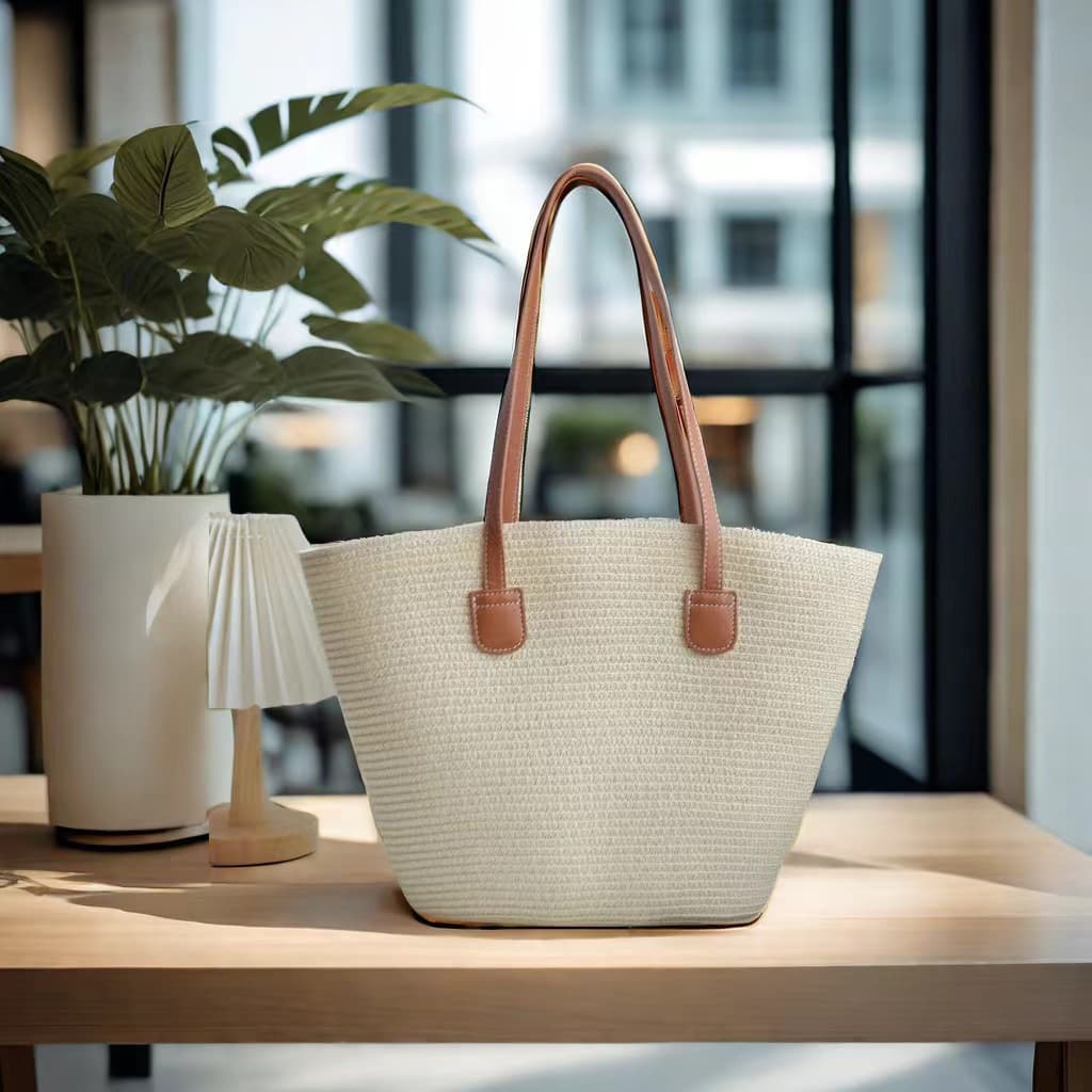Straw Woven Bag for Women Summer Handbag Beach Tote Large Capacity Woven Shoulder Bag Rattan Straw Bucket Bag Fashion