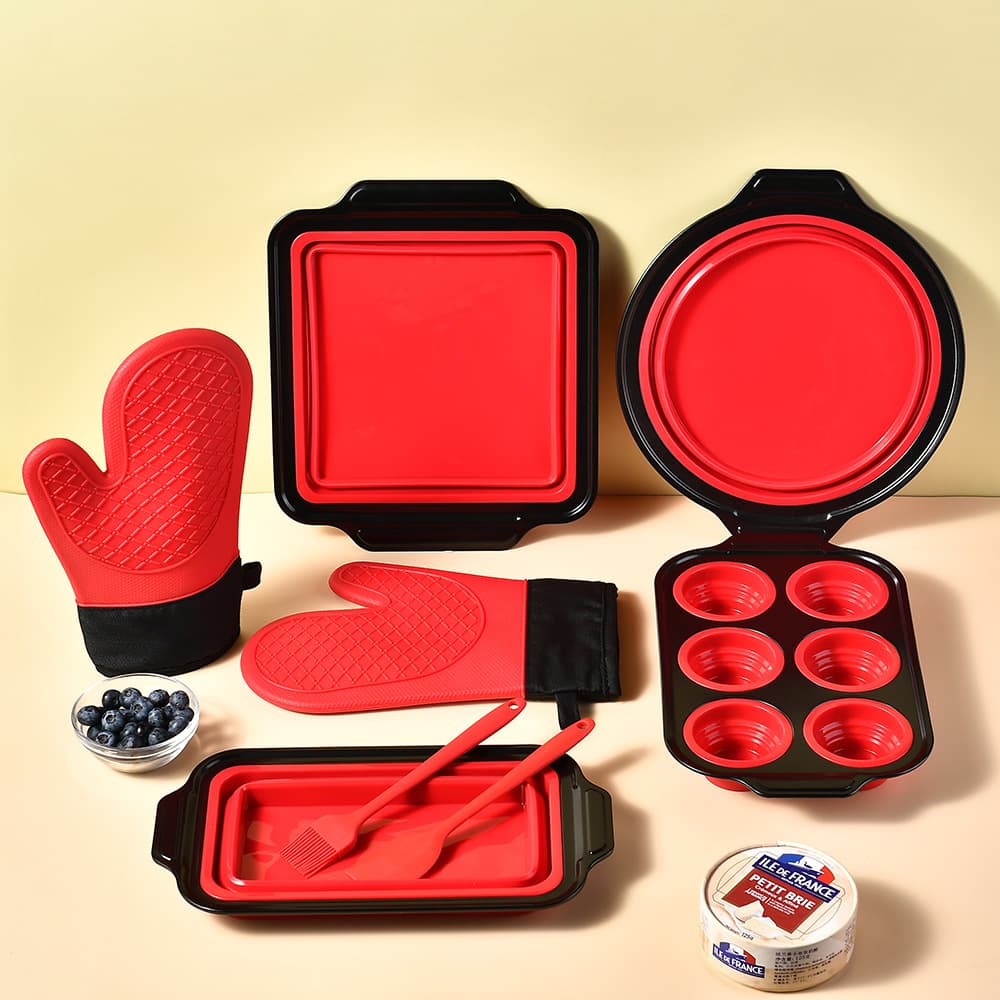 Silicone Folding Cake Baking Tools Eight-Piece Set Muffin Cup Baking Tray Oven Non-Stick Cake Mold Home Use Baking Utensils