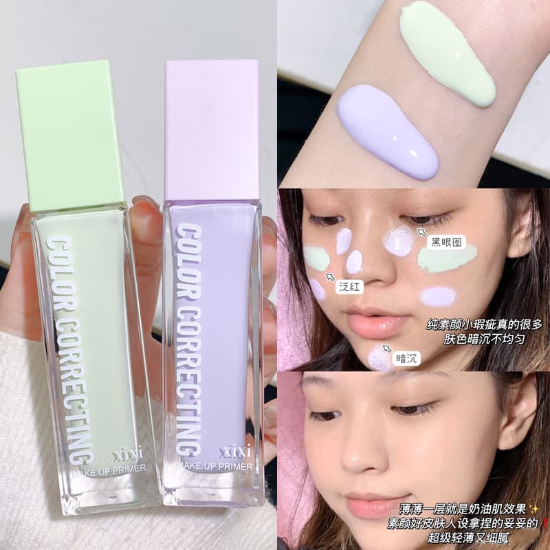 Xixi Sheer Color Correcting Primer - Natural Lightweight Hydrating Makeup Base for Dry Skin, Creamy Finish, Affordable Cosmetics for Students