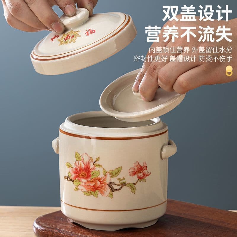 ♔ Large-capacity soup stew pot for single person with lid and two ears for soup and ginseng cup with double lid for kitchen commercial stew pot and disposable tableware