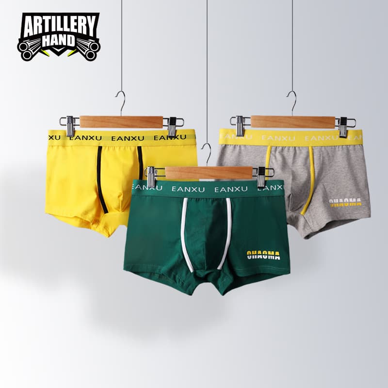 Men's Boxer Briefs Comfortable Breathable Mid-Rise Trendy Underwear Solid Color Cotton Leak-Proof Drop Shipping