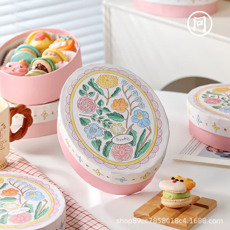 Qixi Gift Box, Teacher's Day Birthday Gift Oval Flower Gift Box Round Gift Box Souvenir Box Baking Empty Box Gift Box