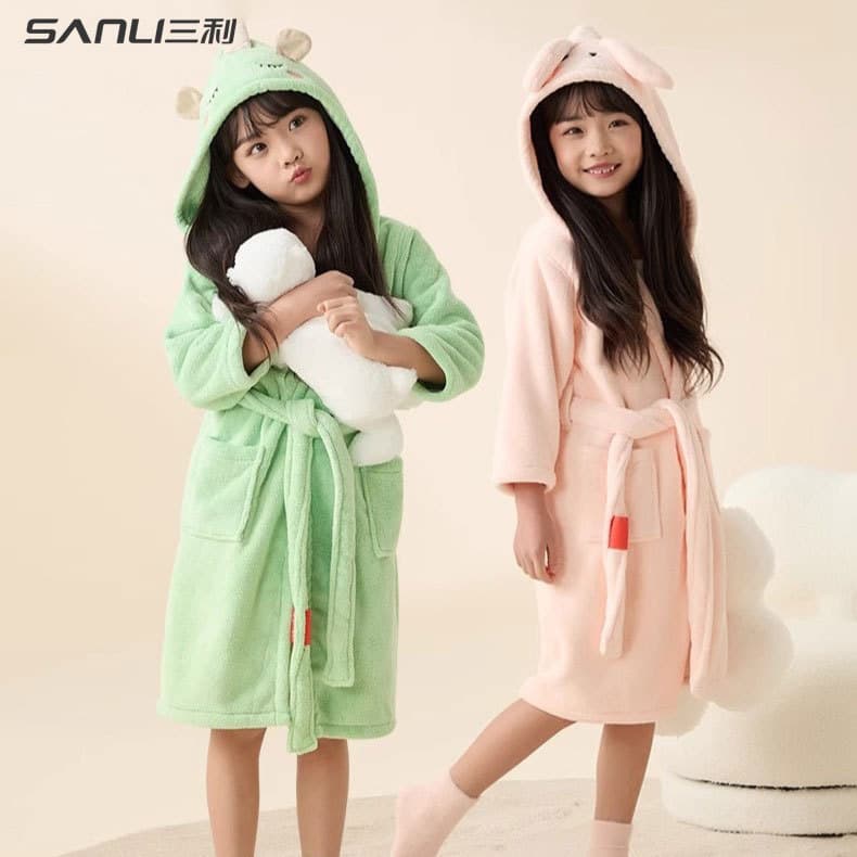 Sanli New Rainbow Pegasus Kids Bathrobe Flannel Cartoon Homewear Sleepwear Animal Pajamas Children Bathrobe