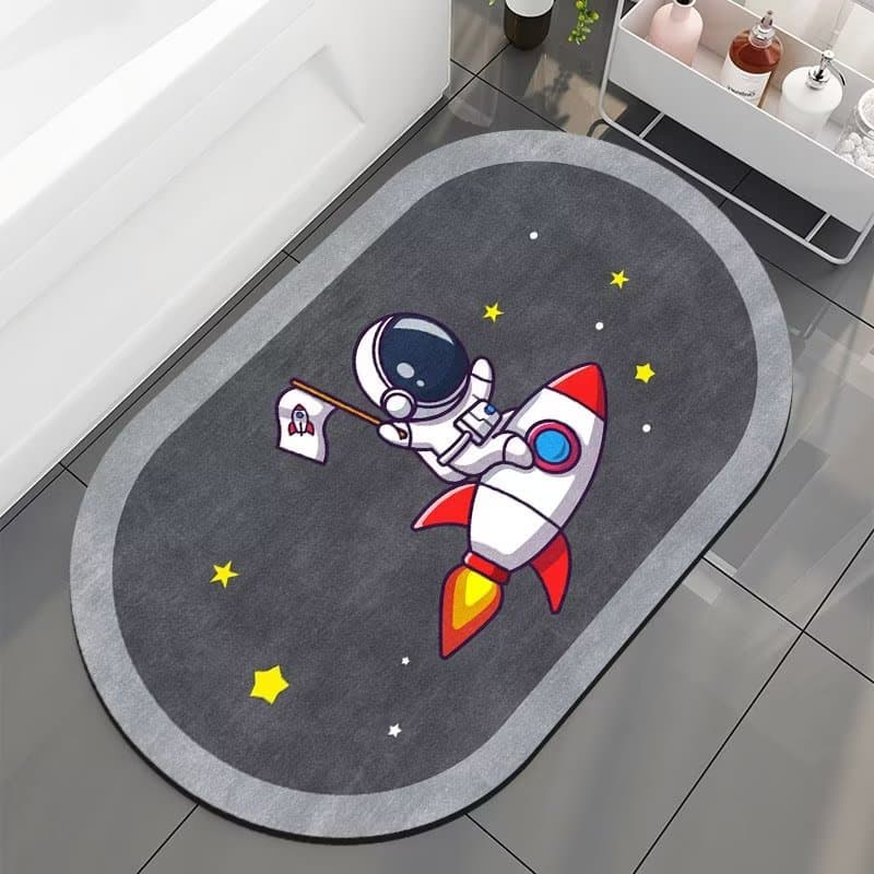New Oval Spaceman Series Diatom Mud Mat Bathroom Non-Slip Mat Quick-Drying Cartoon Astronaut Foot Mat