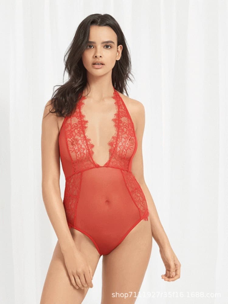 Bella lace female suspender jumpsuit red zodiac year sexy see-through underwear female bride jumpsuit