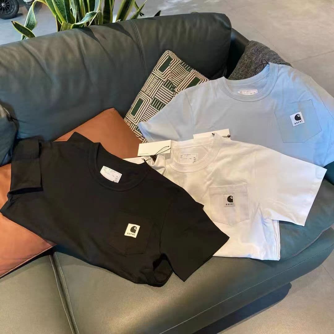 New Cross-Border Carhartt & Sac Collaboration Short Sleeve Summer Side Slit Button Round Neck Cotton Loose Fit T-Shirt for Men and Women