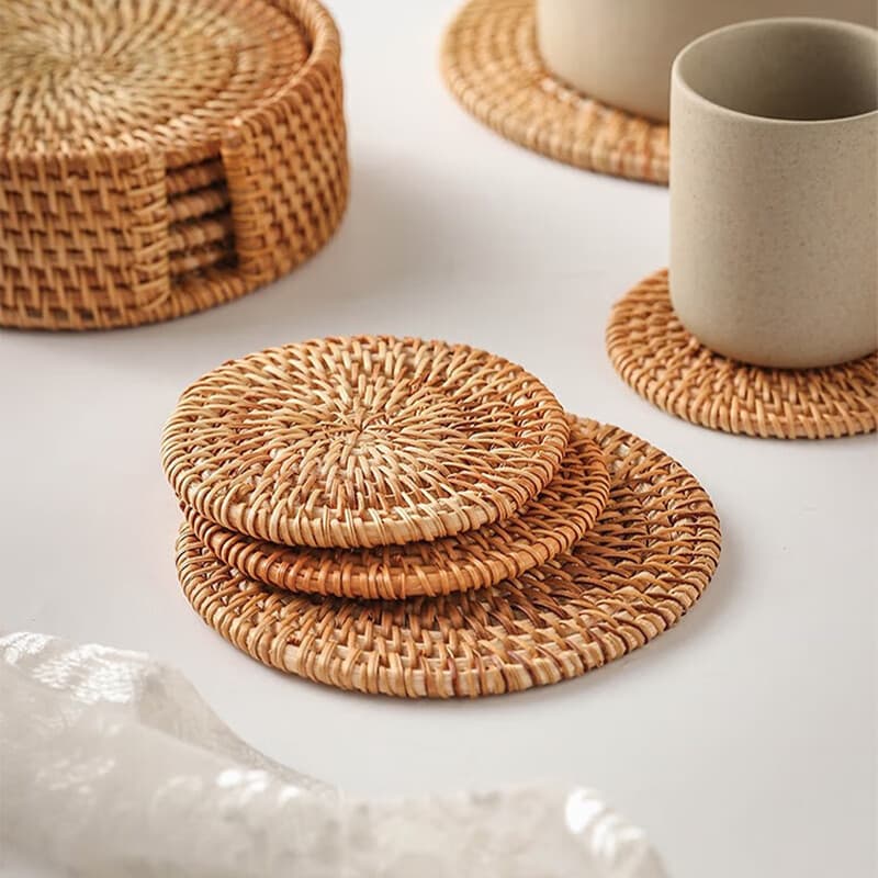 Rattan Woven Coaster, Heat Insulation Mat, Tea Ceremony Saucer, Handmade Rattan Woven Mat, Dining Table Anti-Scald Pad, Bowl Mat, Pot Mat Wholesale
