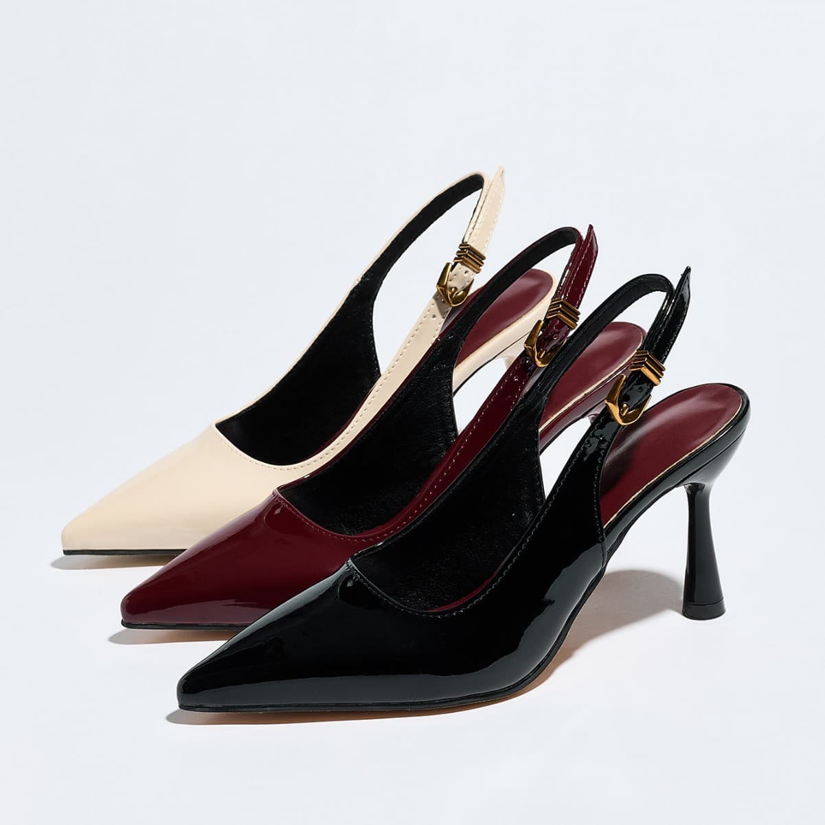 2026 New Women's Plus Size Export Cross-border Sexy Buckle Strap Thin Heel Fashionable Shallow Mouth Pointed Toe High Heel Shoes