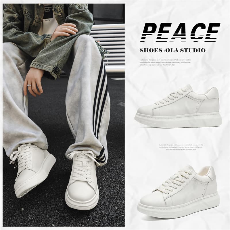 Men's Casual Shoes Increased Height Sporty Leather Thick Bottom Large Sole Round Toe Adult Non-Leather & Patchwork Leisure Shoes