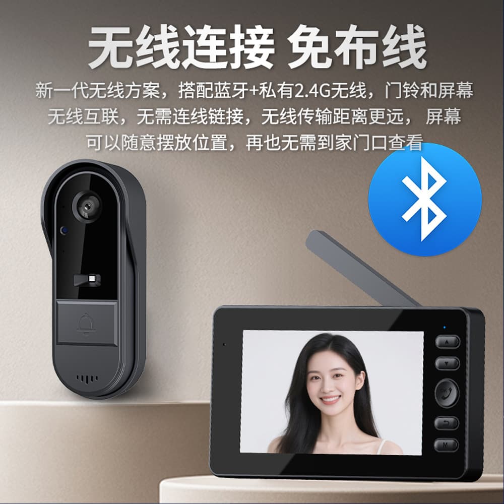 Smart Doorbell Camera Wireless Video Doorbell with Display, Two-Way Intercom, No WiFi Required, No Drilling