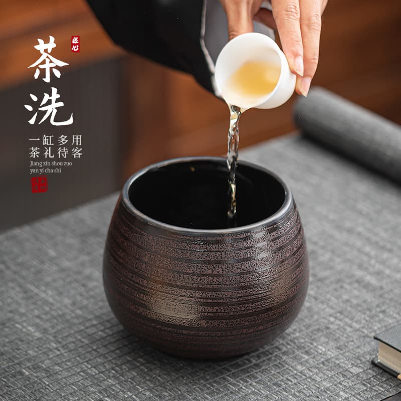 Cross-border ceramic tea residue jar household desktop large water receptacle Jian Shui tea water tank wastewater bucket Gongfu tea accessory tea rinsing cup