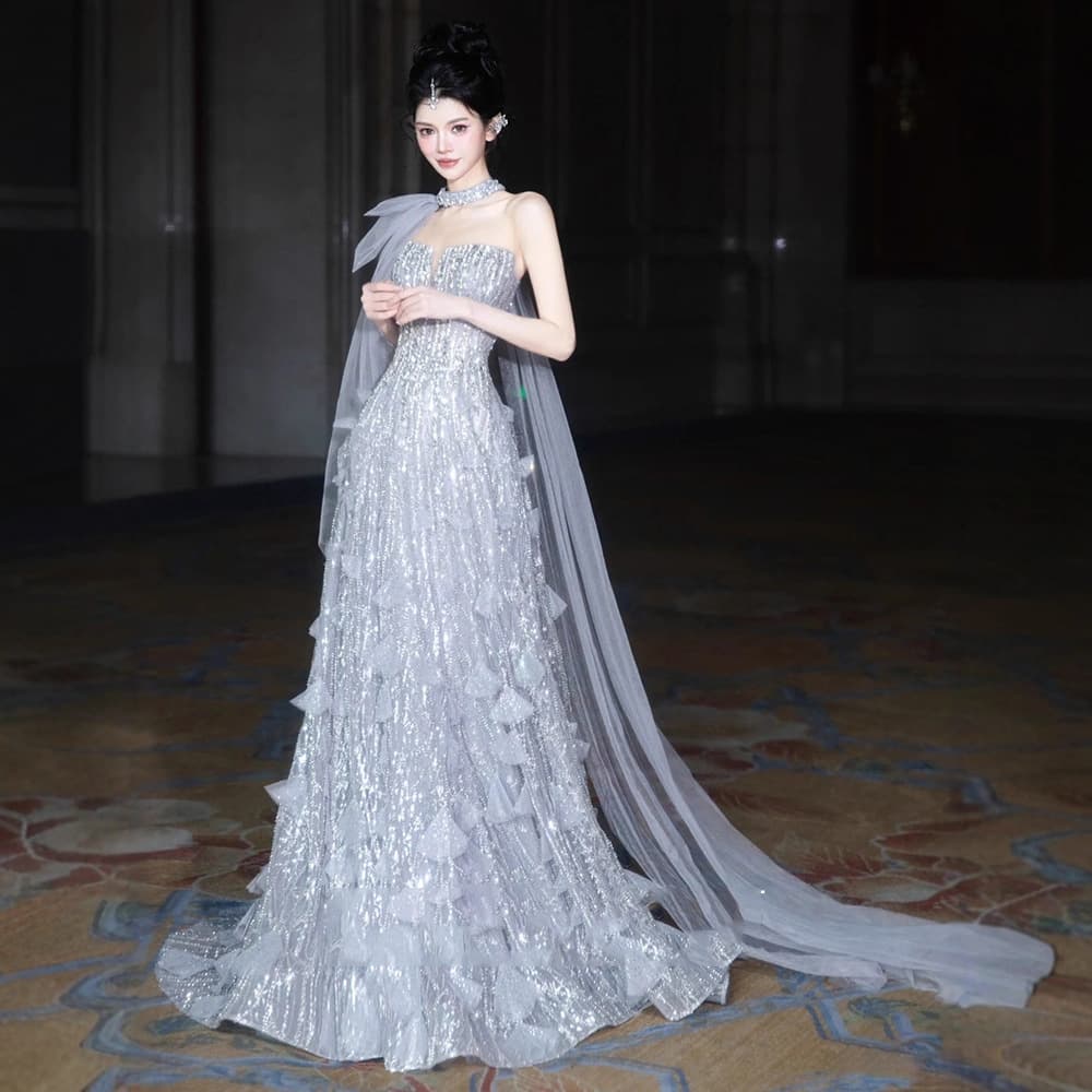 Luxury Heavy Craft Evening Dress Women 2026 New Host Graduation Performance Dress Engagement Birthday Adult Ceremony Gown