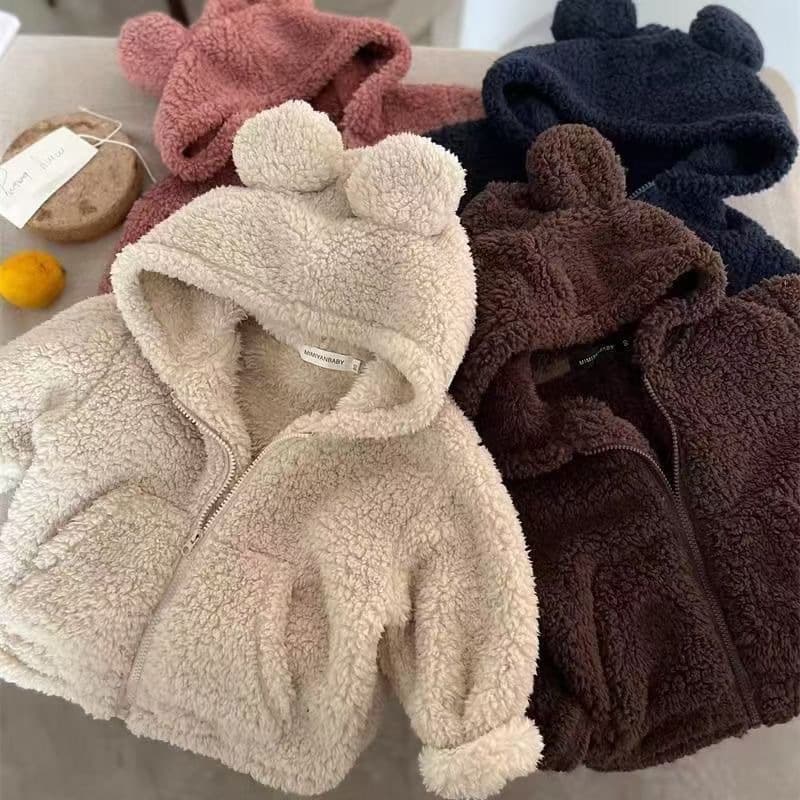 Korean Style Kids Top 2026 Autumn/Winter Boys and Girls Stand-Up Ear Fleece Jacket Baby Solid Color Zip-Up Trendy