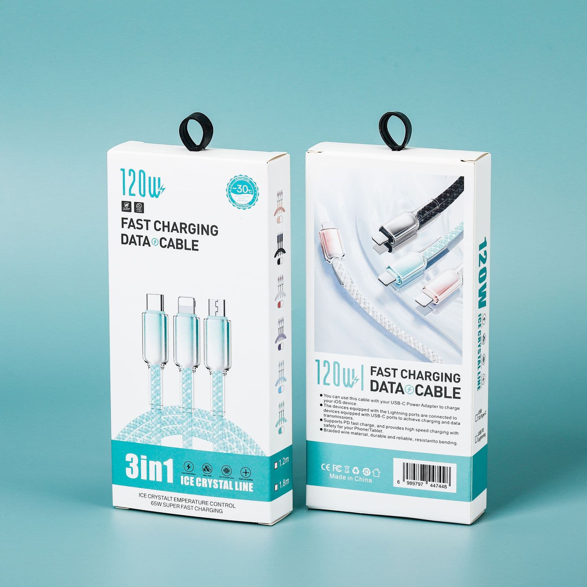 Crystal Transparent Series C-L Charging Cable Packaging Transparent Ice Crystal Data Cable Dual TYPEC Fast Charging Cable 120w Packing Box