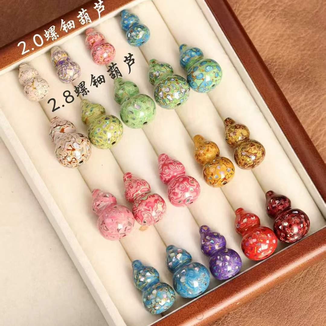 Full Mother-of-Pearl Lacquer Gourd Bead, Intangible Cultural Heritage Craft, Through-Hole Component for DIY Bracelets and Necklaces