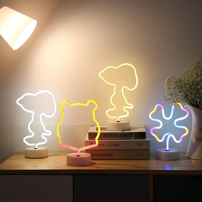 LED Double-Sided Neon Light Best-Selling Base Four-Leaf Clover Bear Kids Room Colorful Decorative Night Light