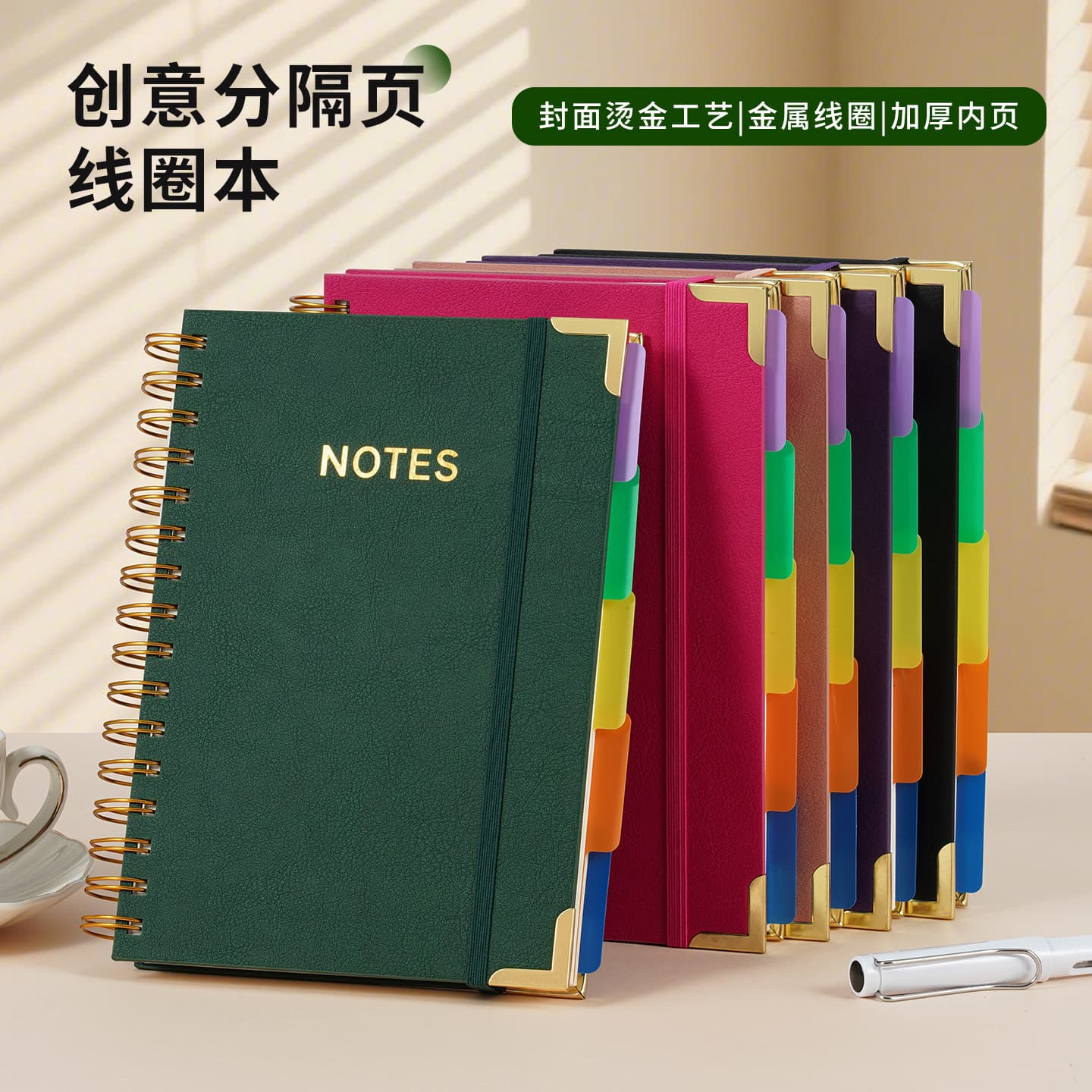 Cross-border A5 business notepad coil notebook leather with separated pages business spiral coil notebook thickened