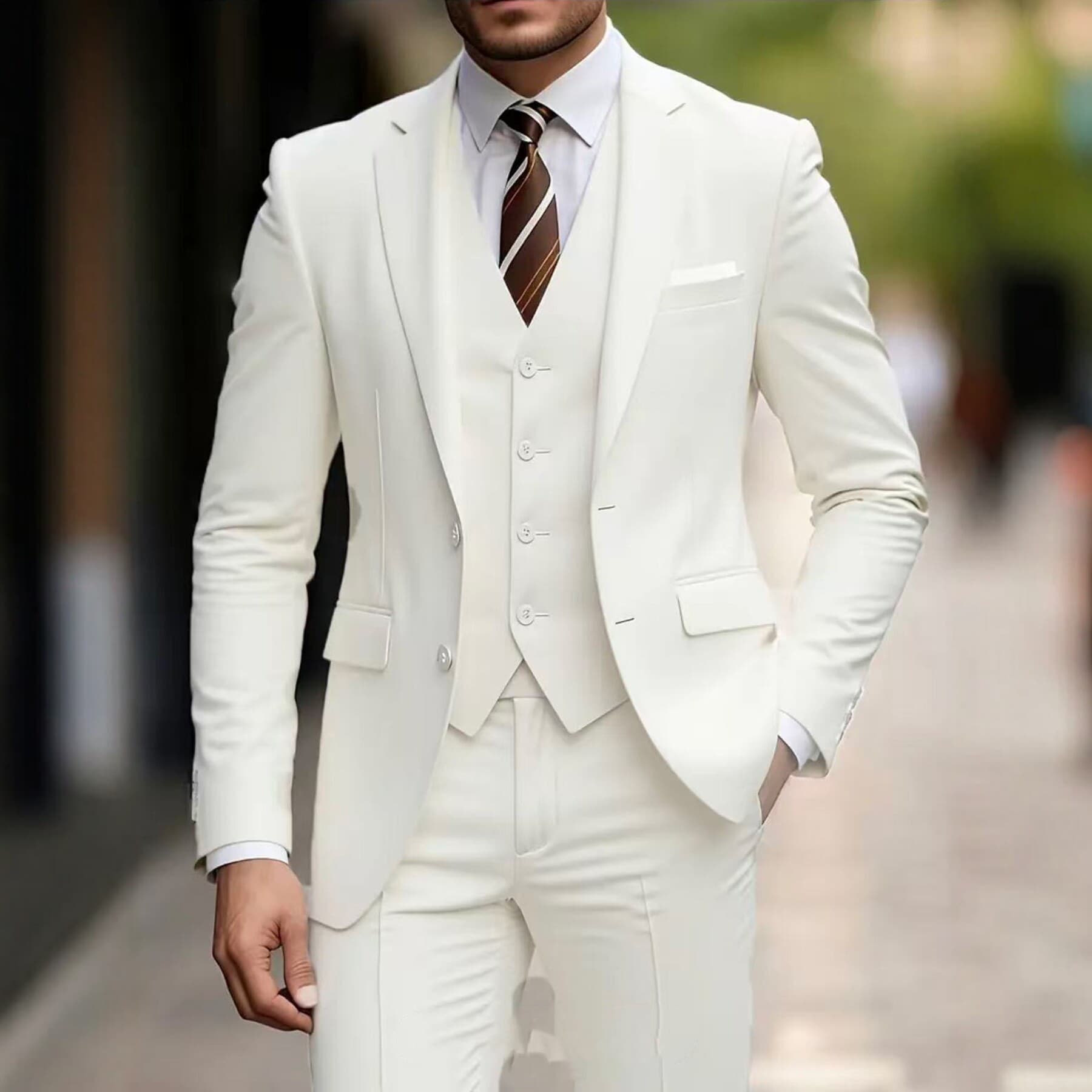 European Fit Men's 3-Piece Suit Set Business Casual Groom Best Man Wedding Formal Slim Fit Korean Style