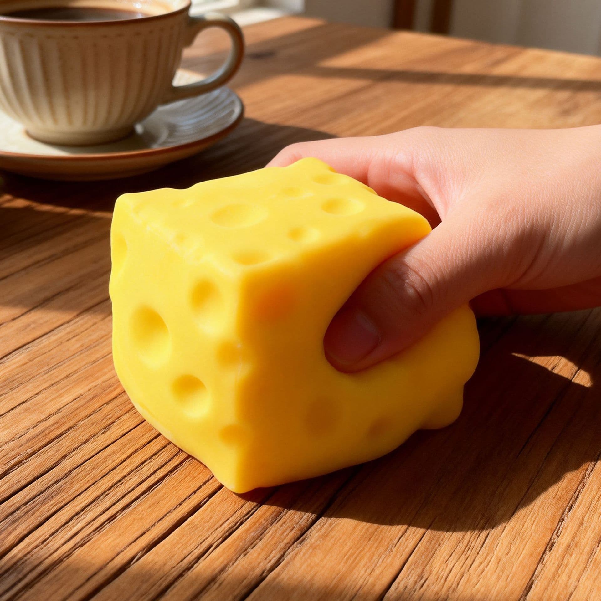 11cm Cube Cheese Squeeze Toy Stress Relief Decompression Super Soft 3D Printed Stress Toy