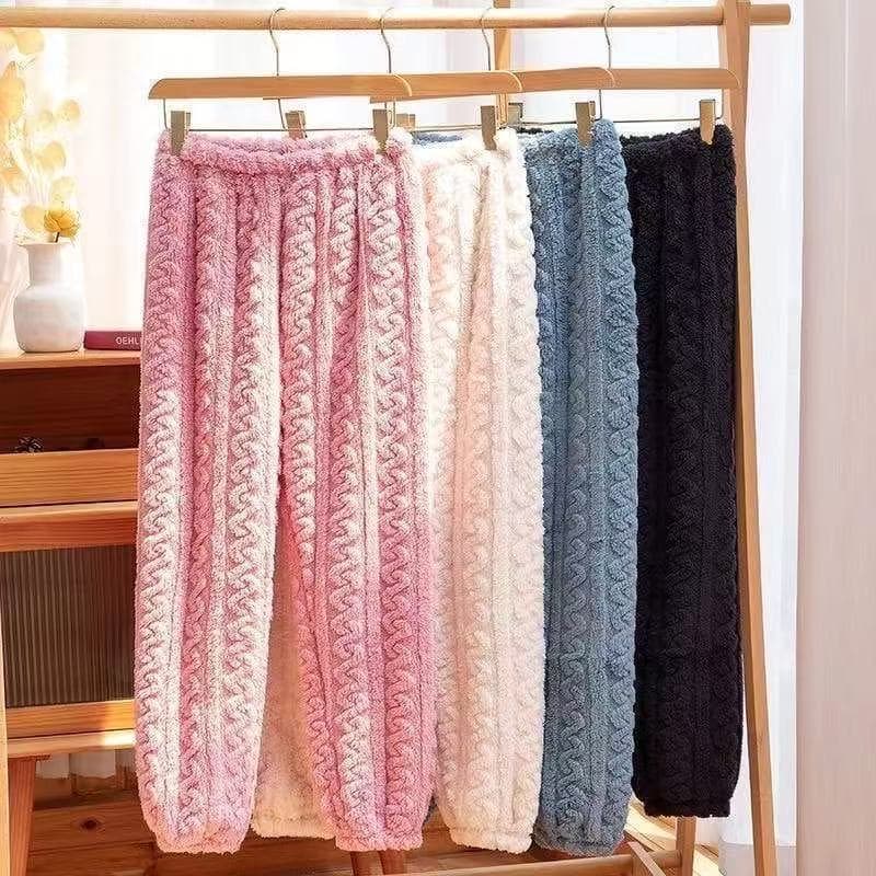 Women's long pajama pants, autumn and winter, coral fleece lining, thickened, plus-size warm flannel loungewear.