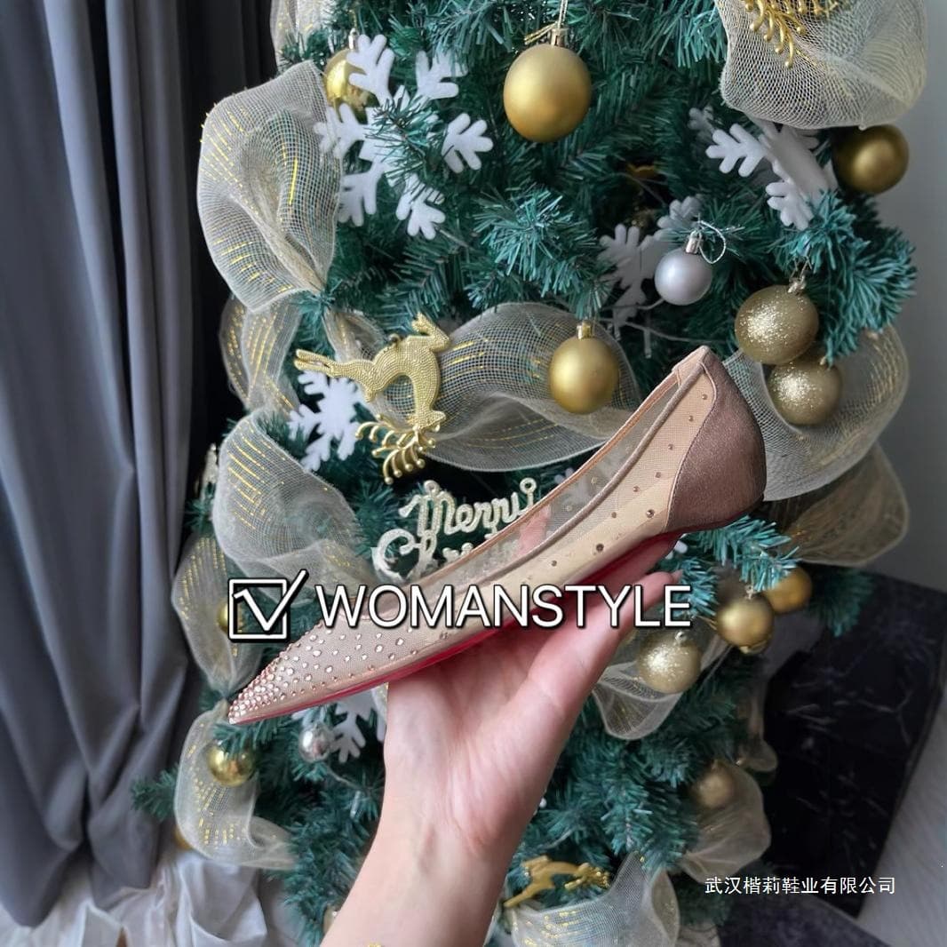 Women's Fashion Flat Shoes Pointed Toe Low-Cut Rhinestone Mesh Flat Bottom Export Women's Shoes Plus Size AliExpress Shoes