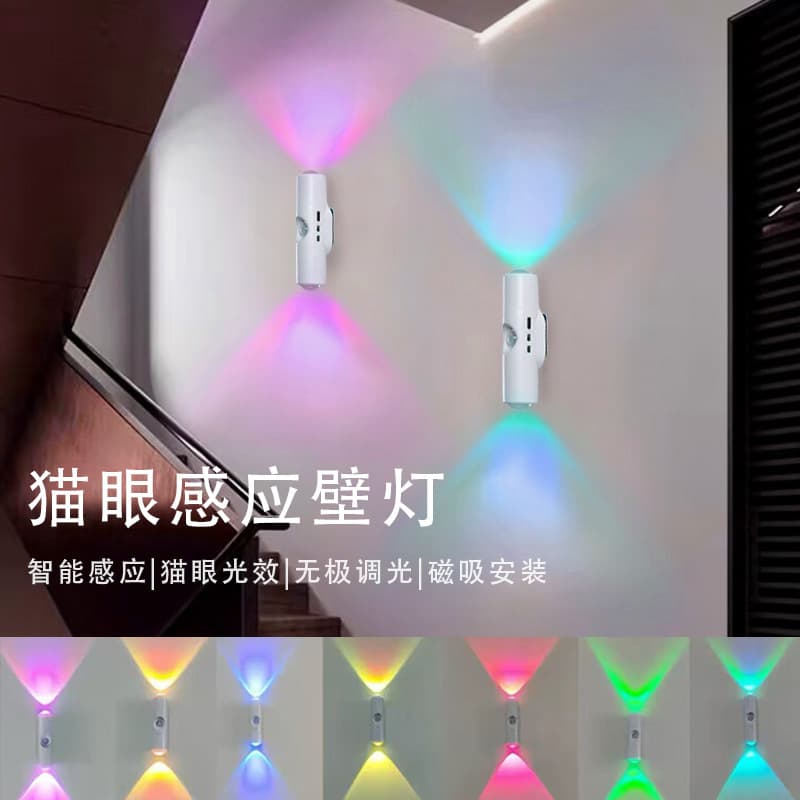 Cross-border Double Cat Eye Wall Lamp, Human Sensor Night Light, Smart Atmosphere Light, Hill Cat Eye Magnetic Charging