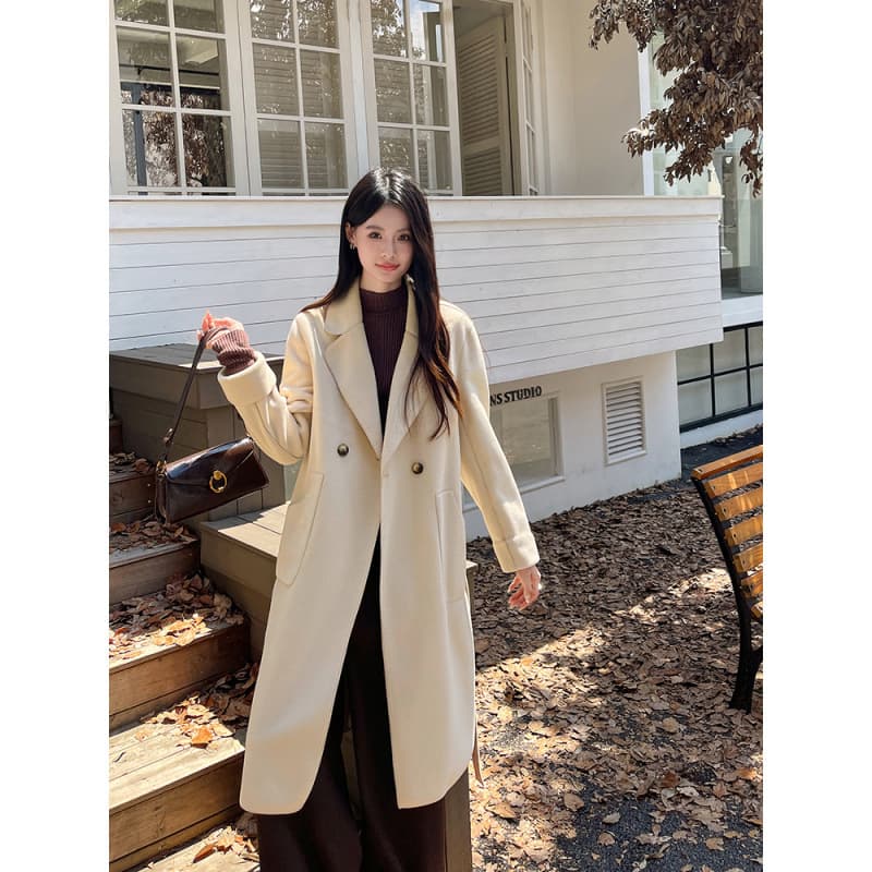 Korean-Style Trendy Autumn Winter Long Double-Faced Wool Bathrobe Coat/Wool Coat Classic Wool Coat