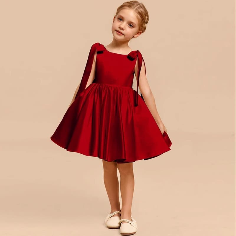 2026 New Red Girls Satin Light Luxury Dress Piano Competition Performance Clothes Children Host Birthday Princess Dress