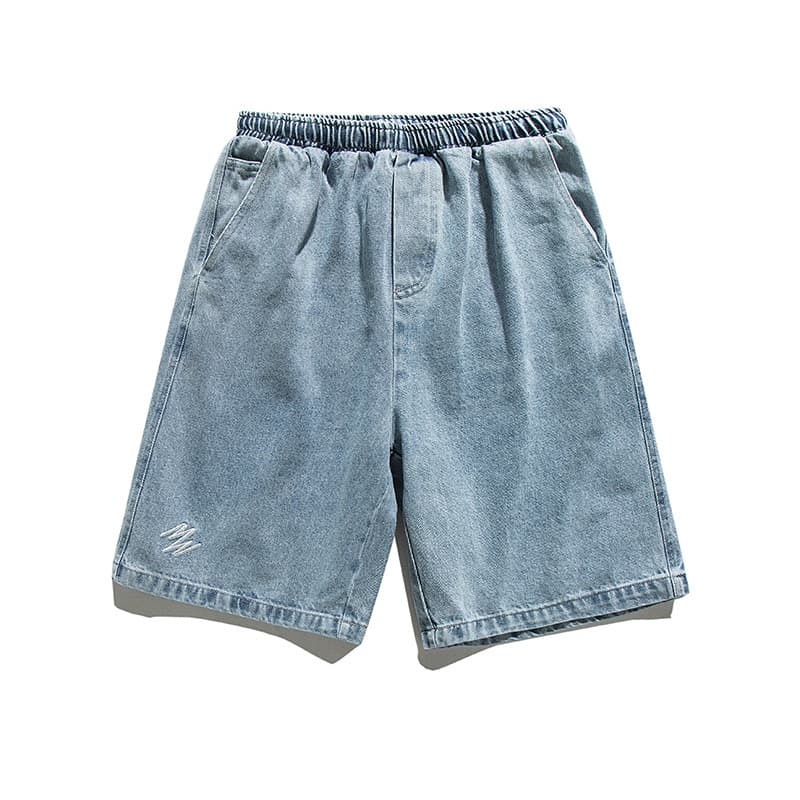 Summer Washed Denim Straight Shorts Japanese Vintage Pocket Decoration Unisex Mid-Length Pants Men A073-S002