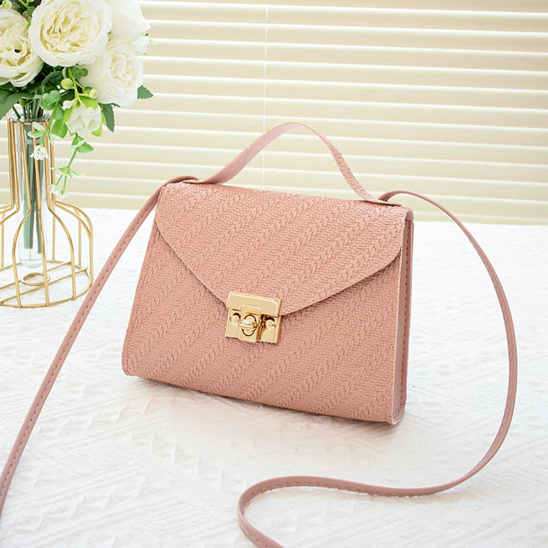 Chanel-Style Crossbody Bag 2023 New Trendy Fashion Simple Solid Color Embossed Lock Fresh Sweet Handheld Small Square Bag