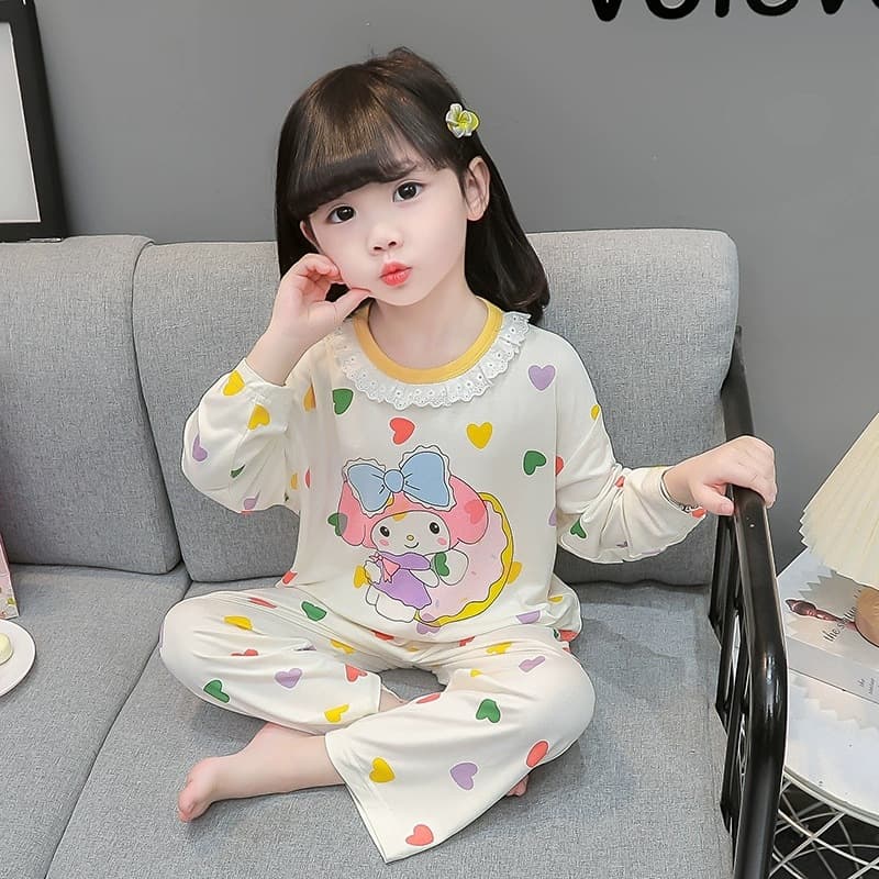 Girls' Long-Sleeve Pajama Set Thin Style Cute Cartoon Baby Air Conditioning Spring Autumn New Children's Homewear