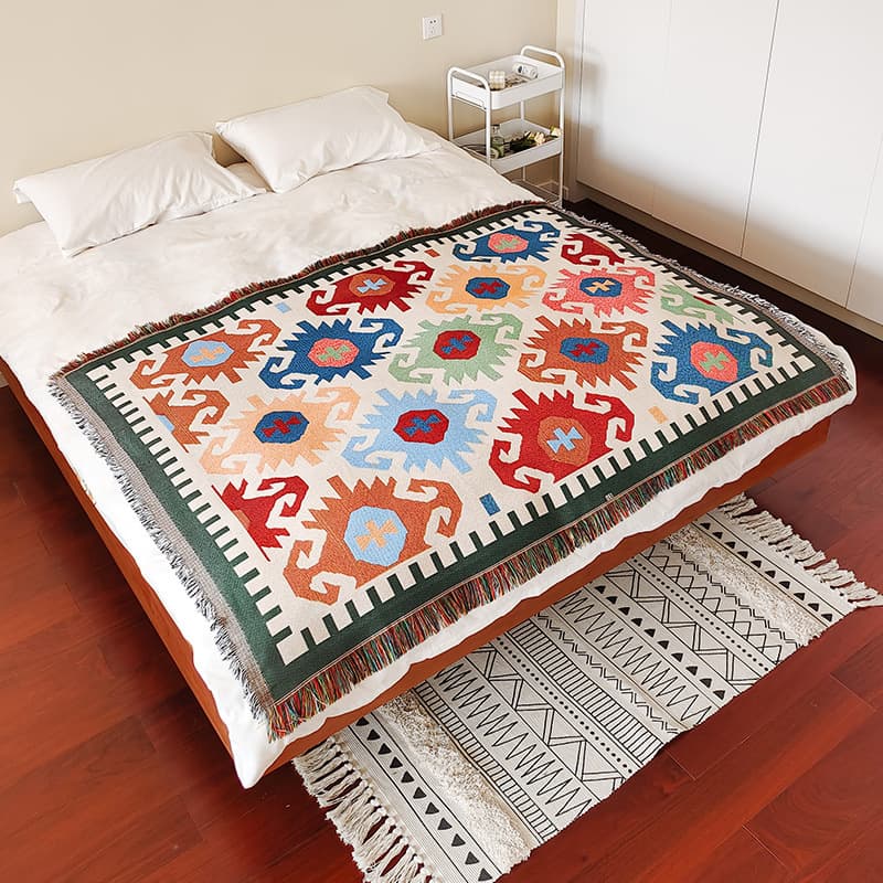 Bohemian Style Cotton Jacquard Throw, Bed End Decorative Drape, Hotel Linen for B&Bs and Guesthouses