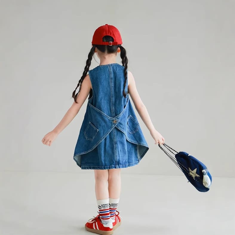 Korean Children's Dress Girl's 2026 Summer New Style Baby Fashionable Denim Sleeveless Vest Dress Trendy