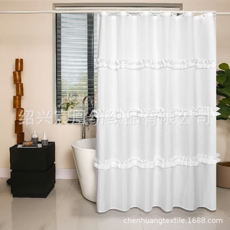 Cross-Border Manufacturer White Shower Curtain Wholesale Blocking Lace Polyester Shower Curtain