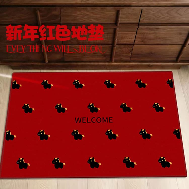 New New Year's entry door floor mat, entrance door mat, red pony festive door mat, easy care and stain-resistant mat