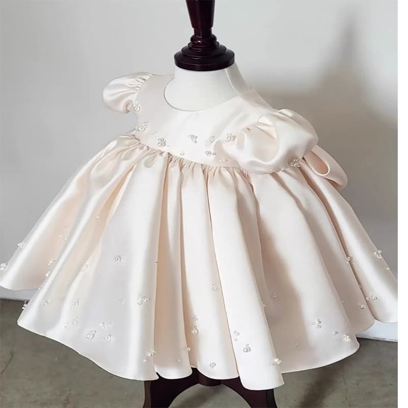 Champagne Birthday Dress for 1-Year-Old Girls, Summer Baby Toddler First Birthday Party Princess Gown for Cake Smash, Flower Girl, Host