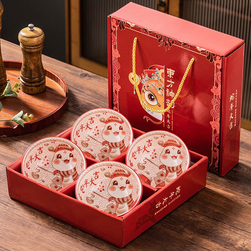 Gift bowl and chopsticks set wholesale household ceramic bowl tableware set bowl and dish set blue and white porcelain bowl set gift box