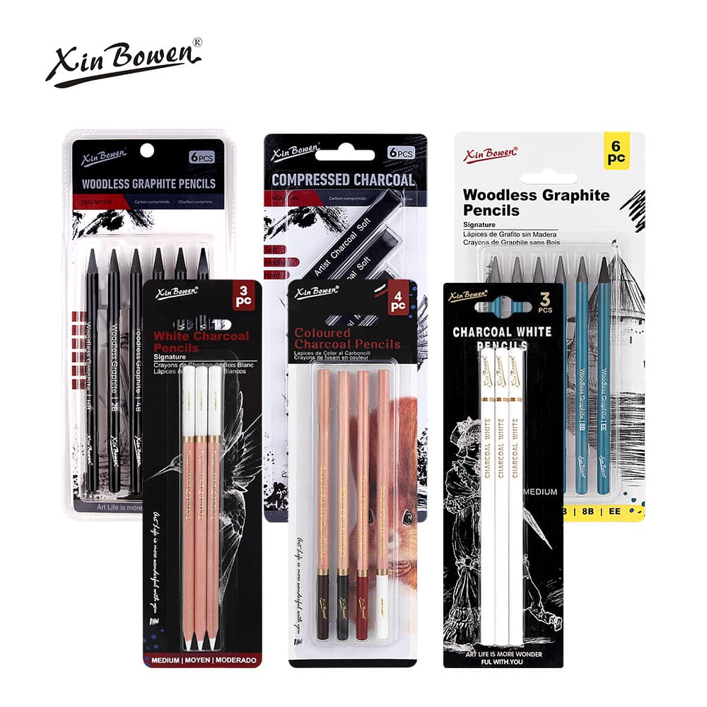 Cross-border Art Sketch Pencil Charcoal Pencil Set Collection Soft Medium Hard Sketch Tools Drawing Highlight Charcoal Pencil Wholesale