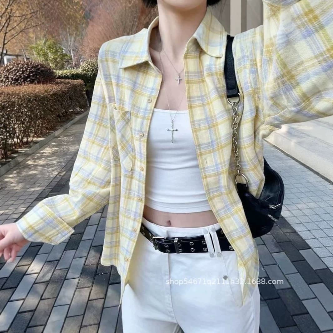 Korean-style Lazy Long-sleeve New Plaid Shirt Jacket for Women, Spring and Summer Thin Loose-fitting Casual Top Sun-protection Coat