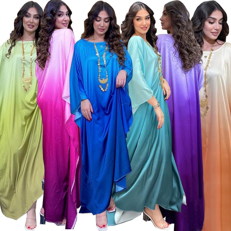 MQ099 2024 Spring Bestseller New Cross-Border Dress Modest Coat Fashion Soft Light Satin Batwing Long Dress