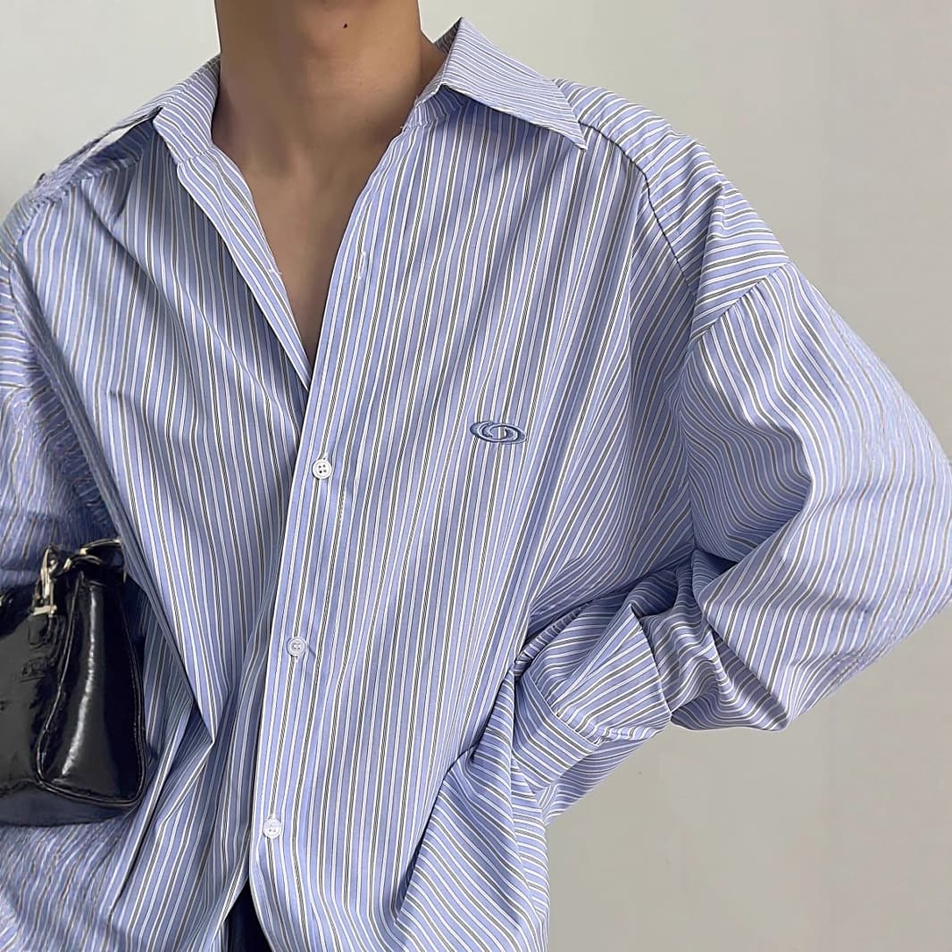 American Retro Design Striped Fashion Long-Sleeve Shirt for Men, Early Autumn Turn-Down Collar Basic Commuter Trendy Shirt Jacket