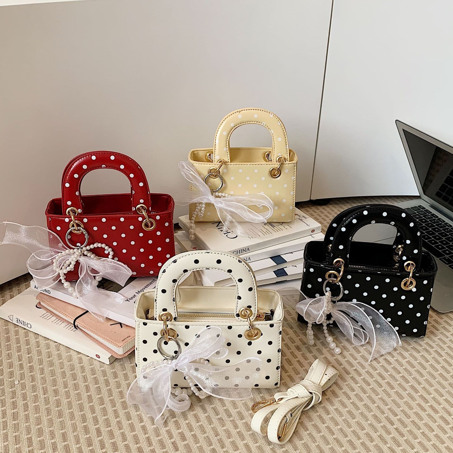 2026 New Korean Summer Handbag Small Tote Bag for Women Premium Polka Dot Niche Mini Square Bag Shoulder Crossbody Bag