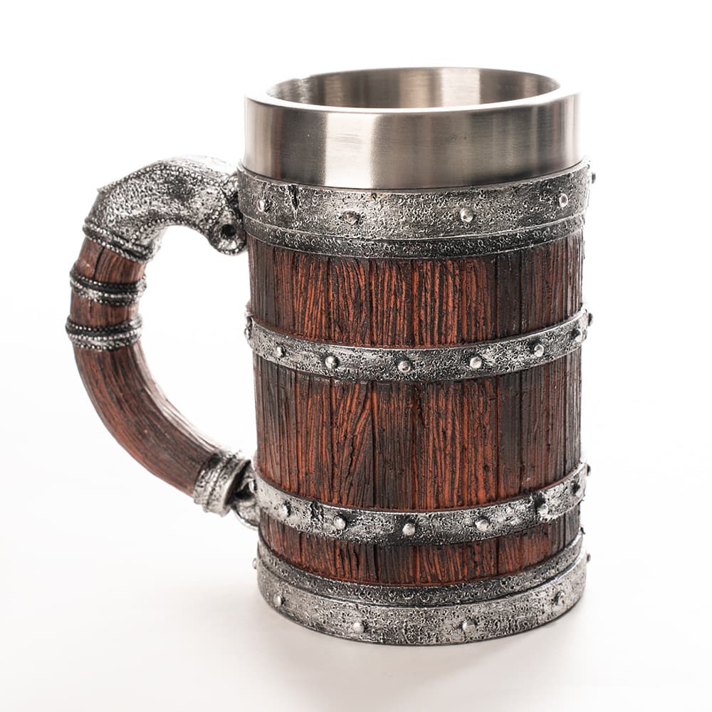 Cross-border Creative Oak Barrel Beer Mug Large Water Cup Stainless Steel Cup Mug Resin Vintage Barrel Cup